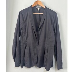 Eileen Fisher Linen Blend Stretch Zip Up Jacket Blazer Dark Gray/Black XL Office